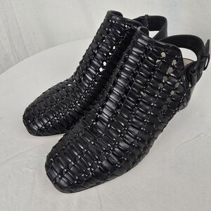 Donald J. Pliner Women's Black Woven Leather Sandals With Block Heel Sz 6.5M